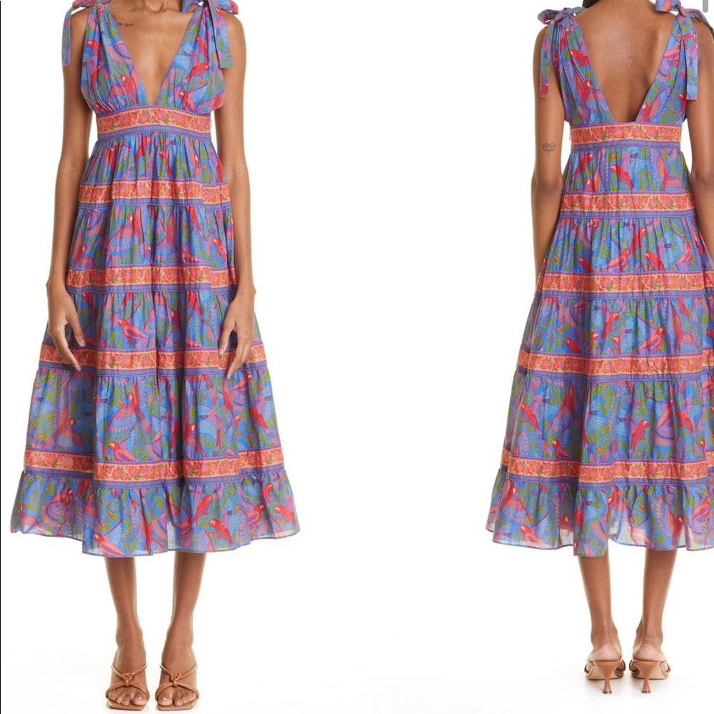 Farm Rio macaw flight cotton midi dress